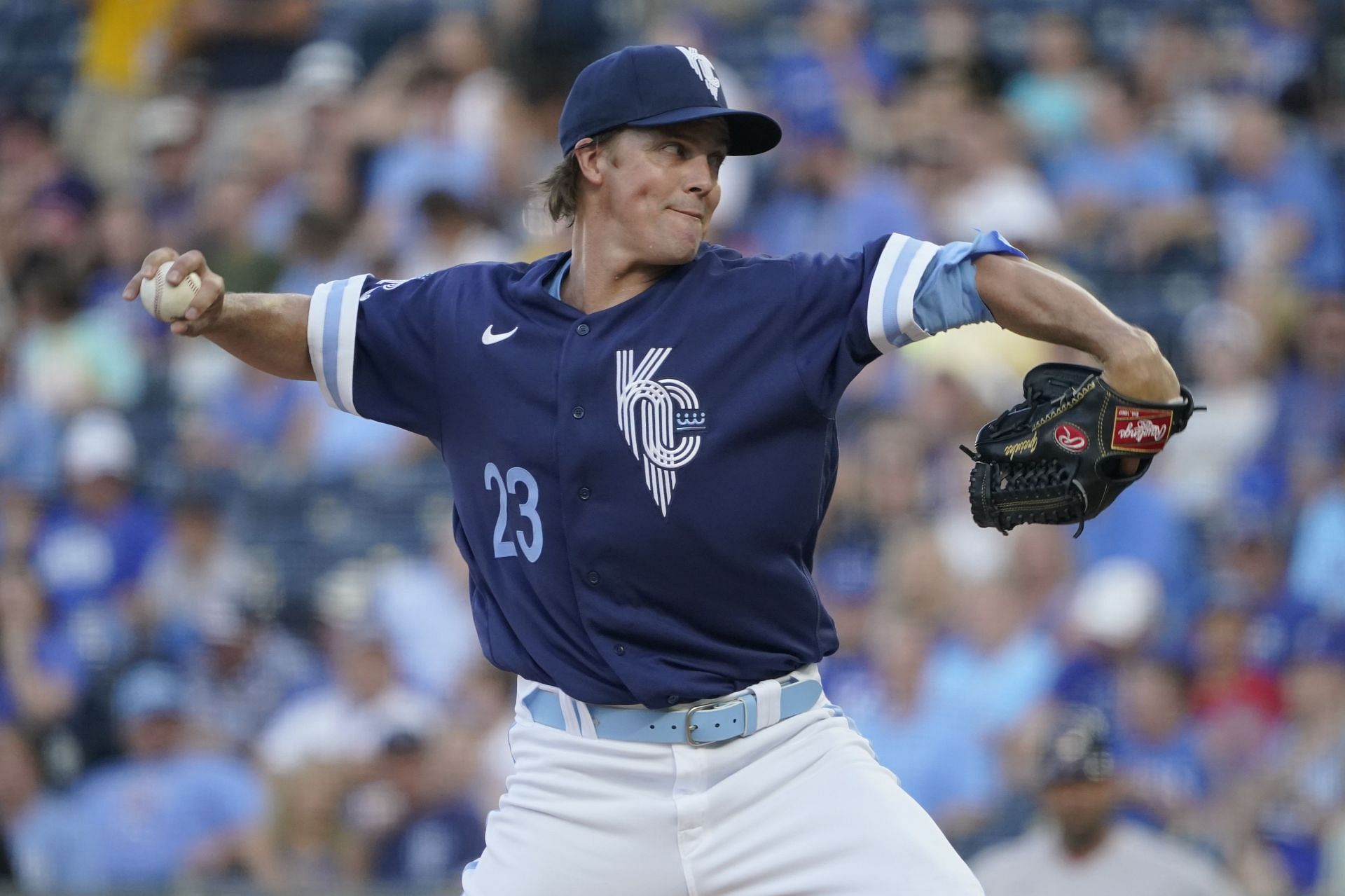Zack Greinke sporting the Royals' City Connect jersey.
